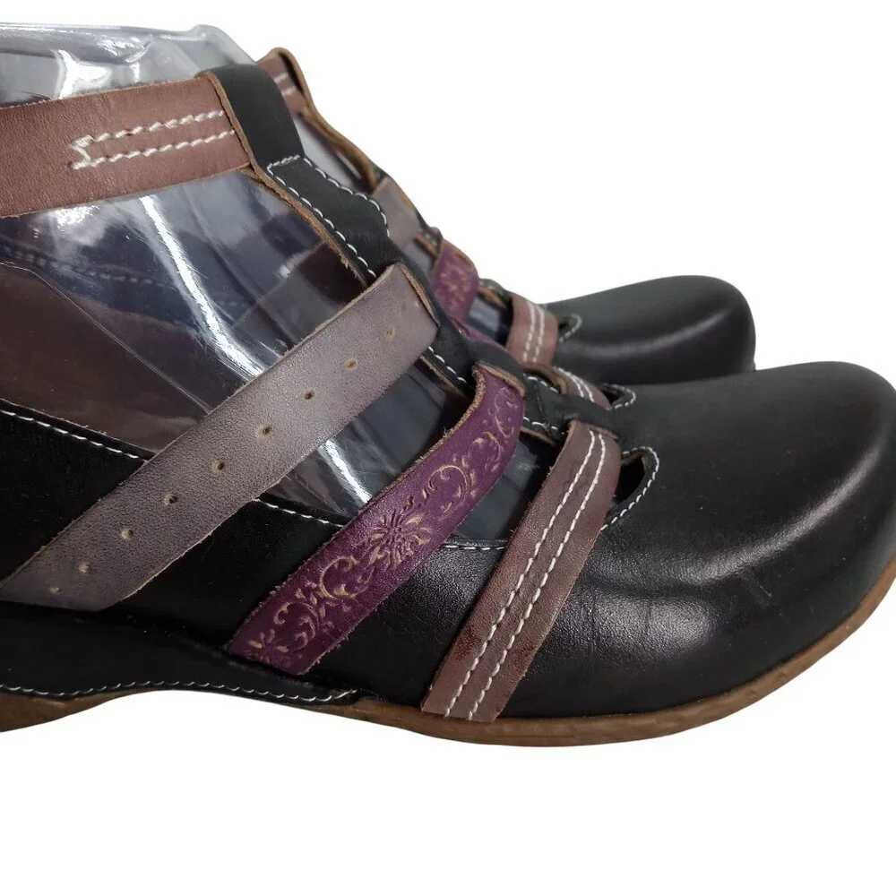 L'Artiste Yulianna Mary Jane Wedge Leather Comfort Shoes Size 38 US 7.5-8 Purple